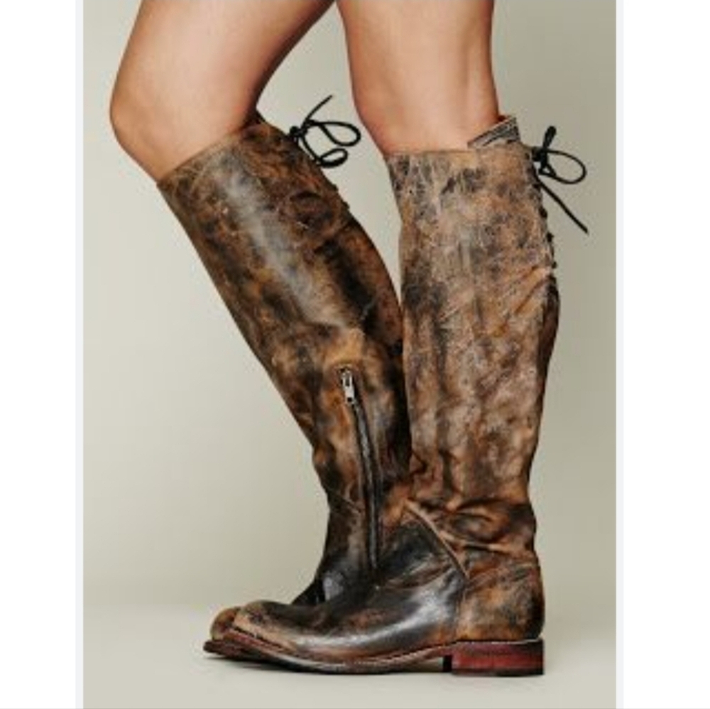 BED STU Leather Tan/Black Distressed Tall Boots